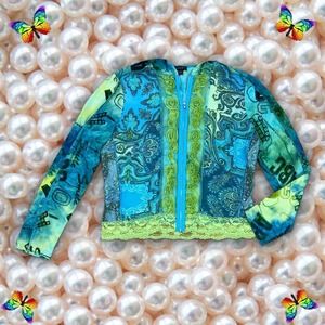 'Piano' Velvet / Neon Green Lace Jacket Sz M-L